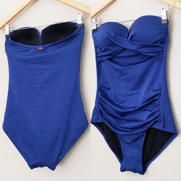 CALVIN KLEIN Women's 8 Blue Tummy Control Split-Cup Bandeau One Piece Swimsuit - Picture 16 of 16